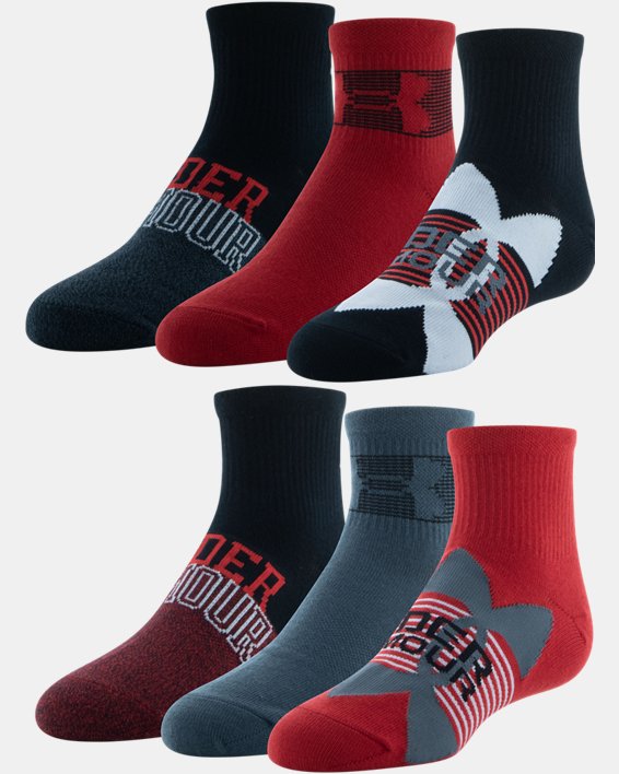 Boys' UA Essential Quarter 6-Pack Socks, Red, pdpMainDesktop image number 0